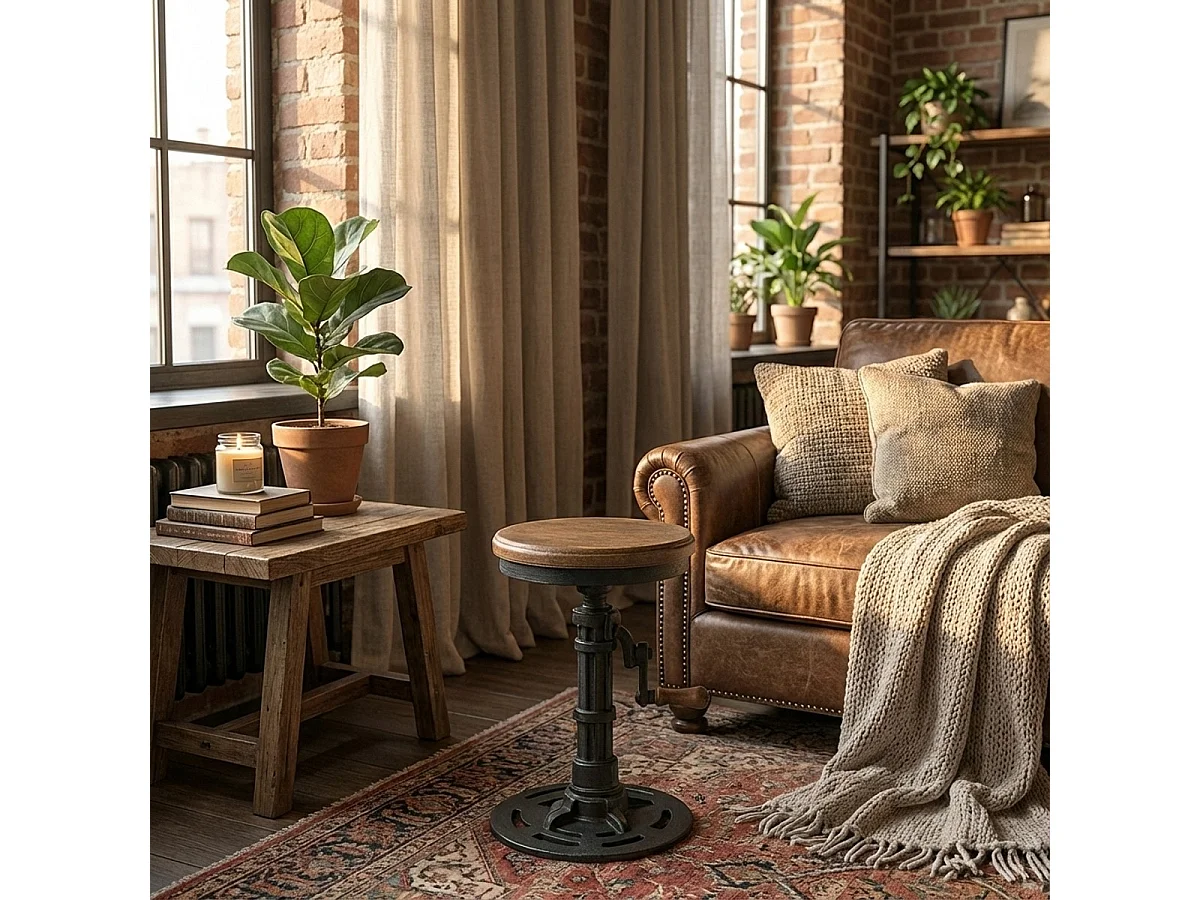 Barhocker mit Kurbel verstellbar im Vintage-Stil Zunor