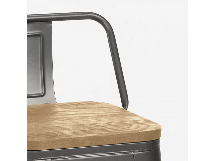 taburete alto estilo diseño industrial cocina bar steel wood top light - Gris Oscuro