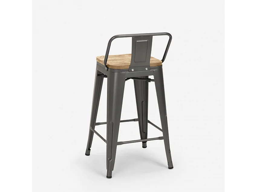 taburete alto estilo diseño industrial cocina bar steel wood top light - Gris Oscuro