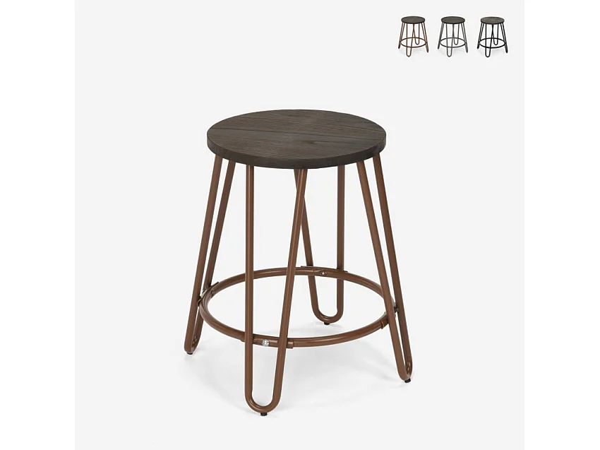 Taburete de madera de metal de diseño industrial para bares, restaurantes, cocinas Carbon One - Marrón
