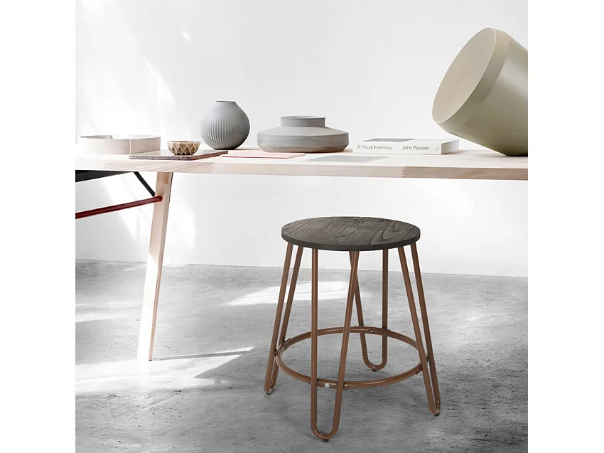 Taburete de madera de metal de diseño industrial para bares, restaurantes, cocinas Carbon One - Marrón