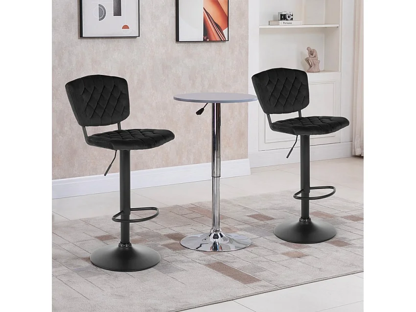 Taburete alto regulable para cocina tapizado en tejido terciopelo Toronto - Negro