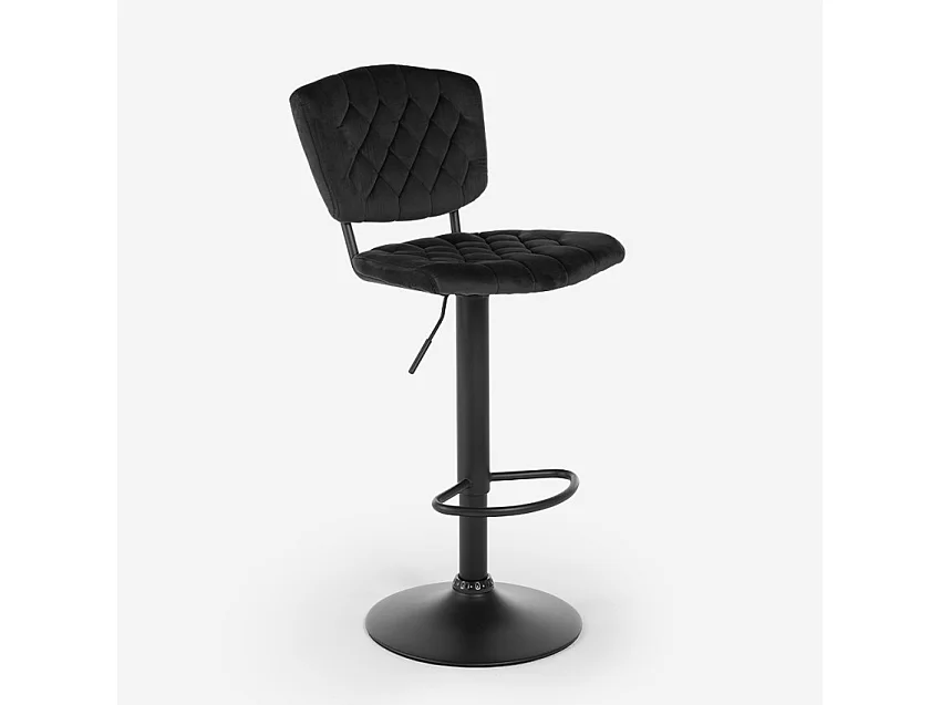Taburete alto regulable para cocina tapizado en tejido terciopelo Toronto - Negro