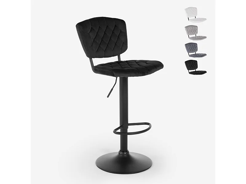 Taburete alto regulable para cocina tapizado en tejido terciopelo Toronto - Negro