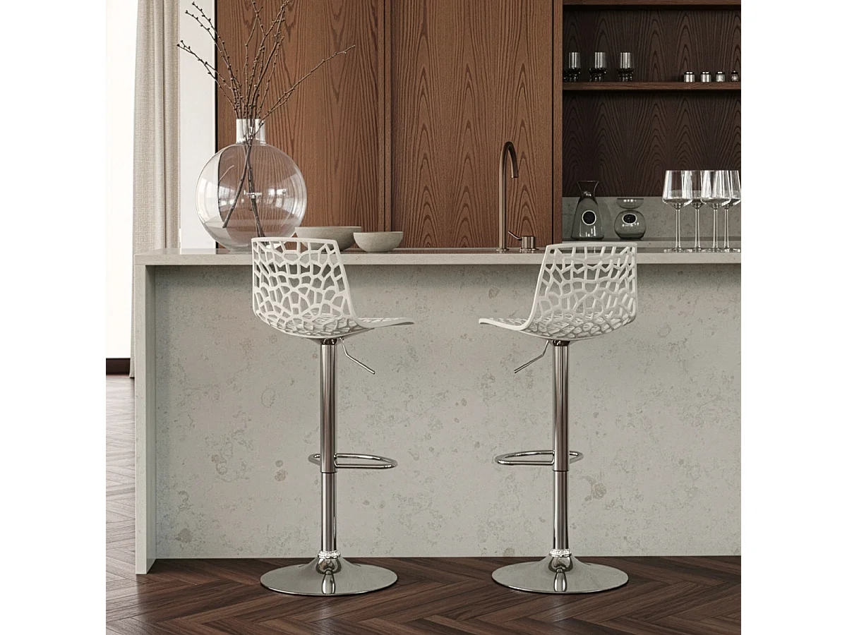 Barhocker mit Fußstütze Hoch Drehbar Höhenverstellbar für Küche Bar Grand Soleil Spider - Weiß