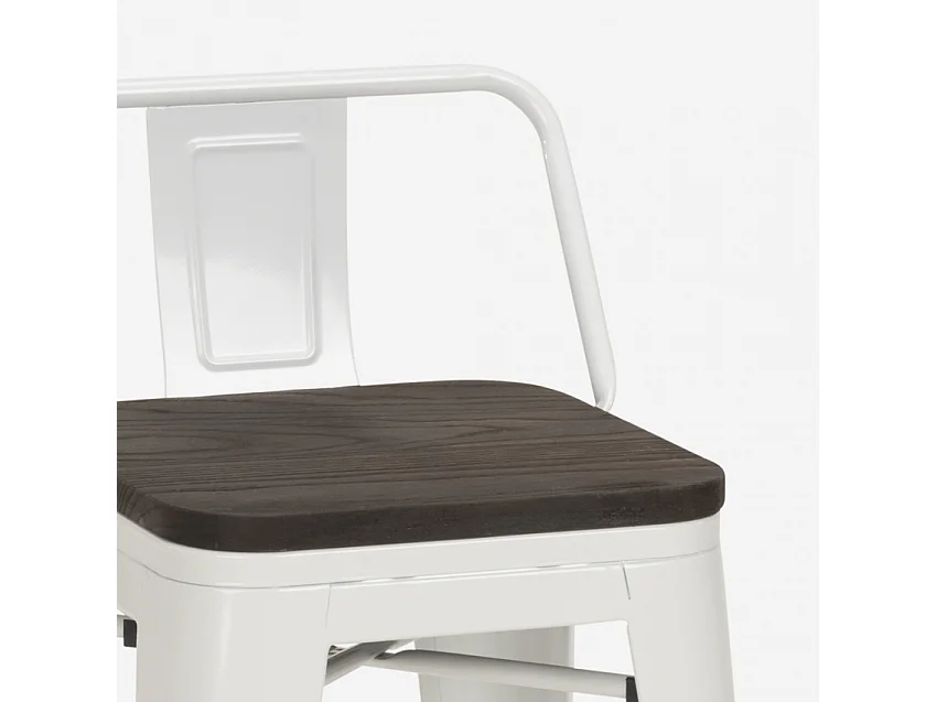 taburete alto de diseño industrial de metal y madera, para barra y cocina steel wood top - Blanco