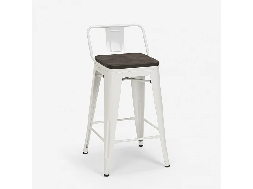 taburete alto de diseño industrial de metal y madera, para barra y cocina steel wood top - Blanco
