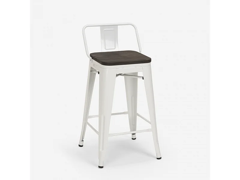taburete alto de diseño industrial de metal y madera, para barra y cocina steel wood top - Blanco