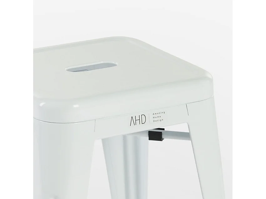 tabouret haut de bar cuisine industriel en acier métallique steel rocket. - Blanc