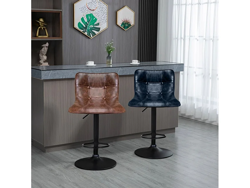 Taburete de barra para cocina y bar con altura ajustable giratorio del diseño industrial Ruka - Negro