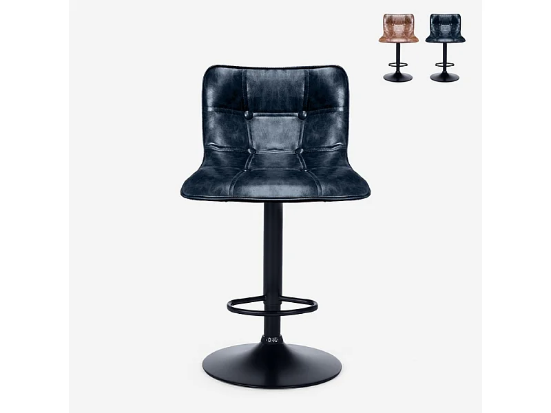 Taburete de barra para cocina y bar con altura ajustable giratorio del diseño industrial Ruka - Negro