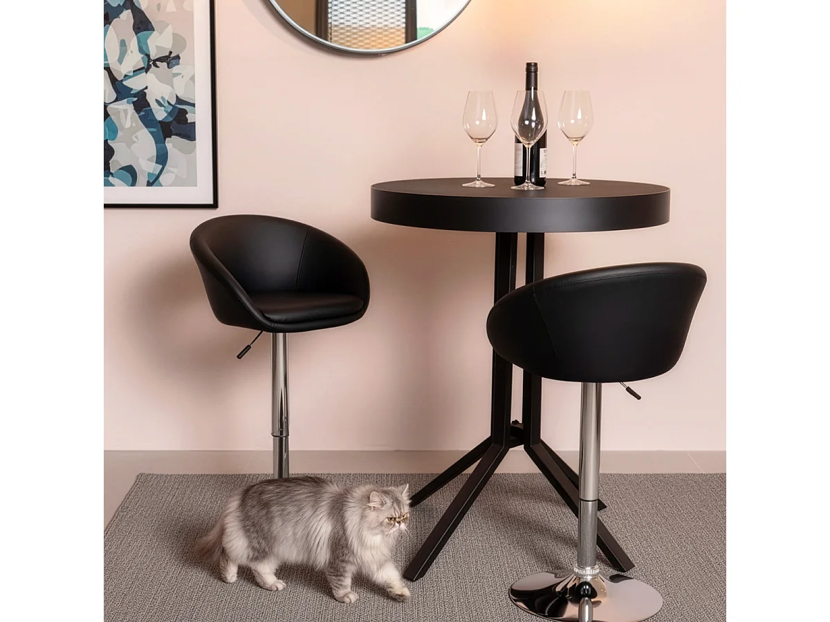 Sillón Taburete Giratorio Cuero Polipiel Diseño Moderno Austin - Negro