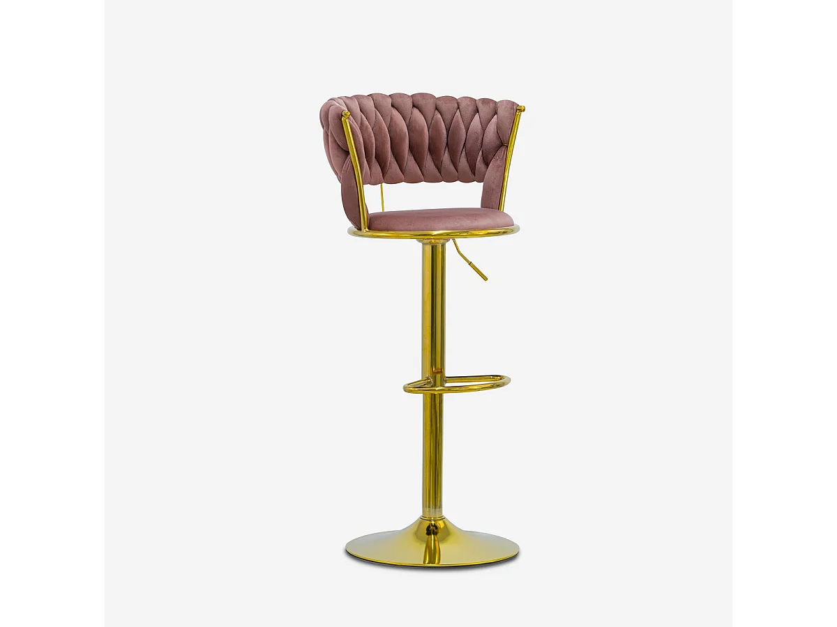 Hocker verstellbar aus goldfarbenem Metall und gewebtem Samt Macaron - Pink
