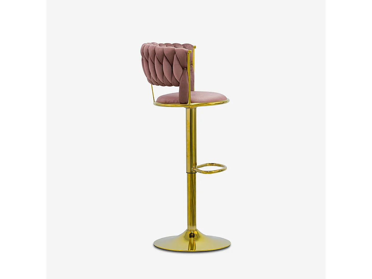 Hocker verstellbar aus goldfarbenem Metall und gewebtem Samt Macaron - Pink
