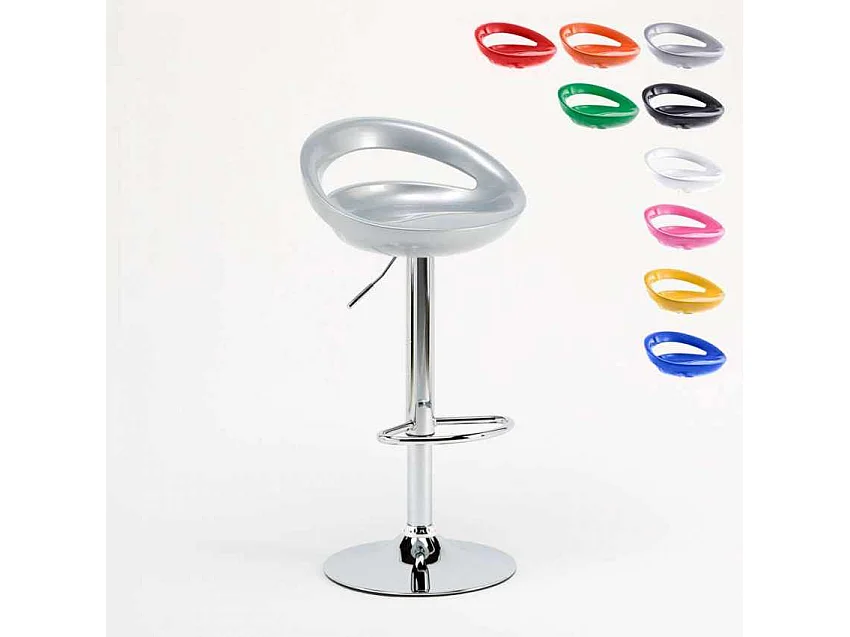 Taburete de bar para cocina alto giratorio fijo ajustable y con reposapiés modelo Hollywood - Gris