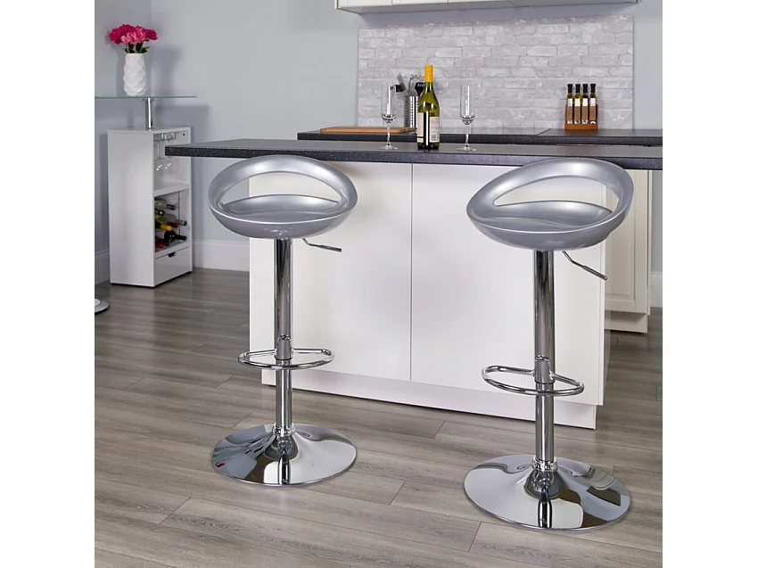 Taburete de bar para cocina alto giratorio fijo ajustable y con reposapiés modelo Hollywood - Gris