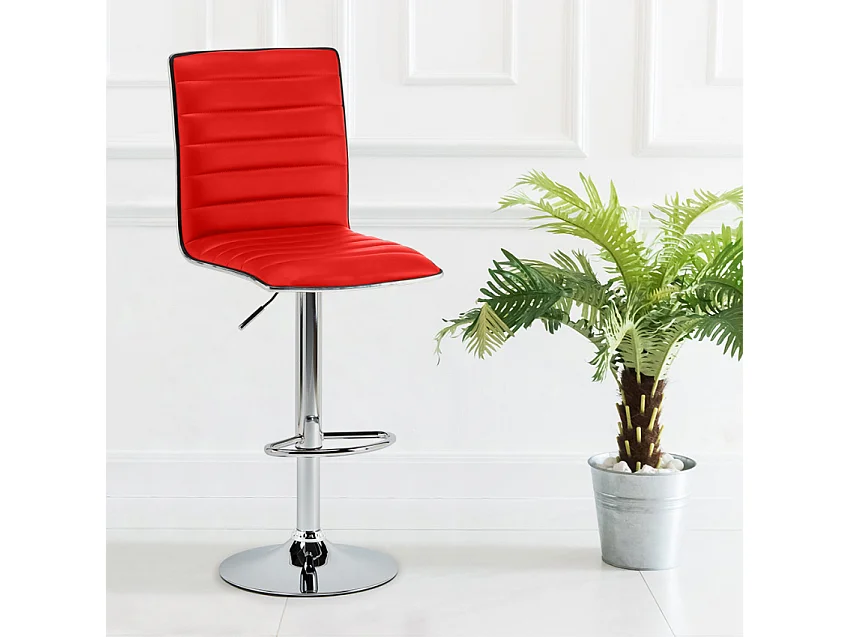 Taburete de bar cocina alto fijo giratorio ajustable con respaldo Detroit - Rojo