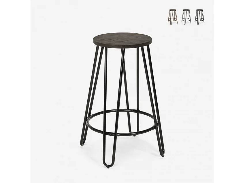 Hoher Hocker Industrielles Design Metall Holz für Bars, Restaurants, Küchen Carbon Top - Schwarz