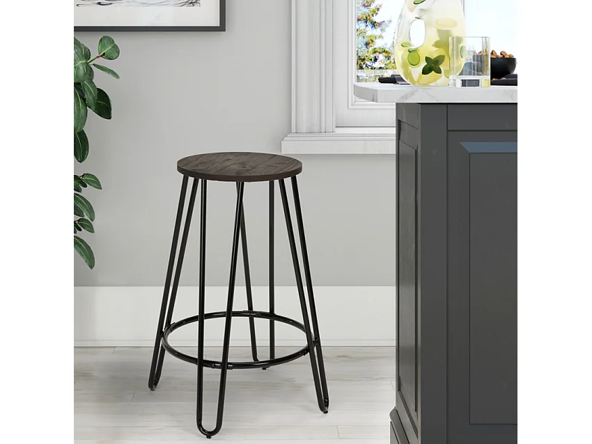 Hoher Hocker Industrielles Design Metall Holz für Bars, Restaurants, Küchen Carbon Top - Schwarz