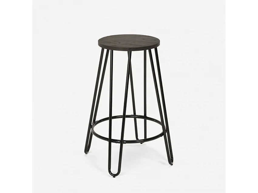 Hoher Hocker Industrielles Design Metall Holz für Bars, Restaurants, Küchen Carbon Top - Schwarz