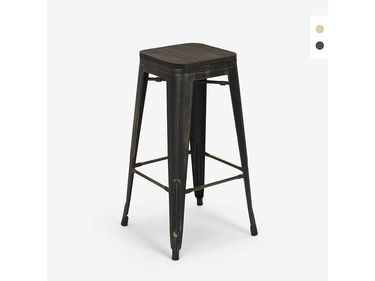 design hocker aus metall und holz 78cm hoch im industriellen stil für bar küchen brush up - Wenge