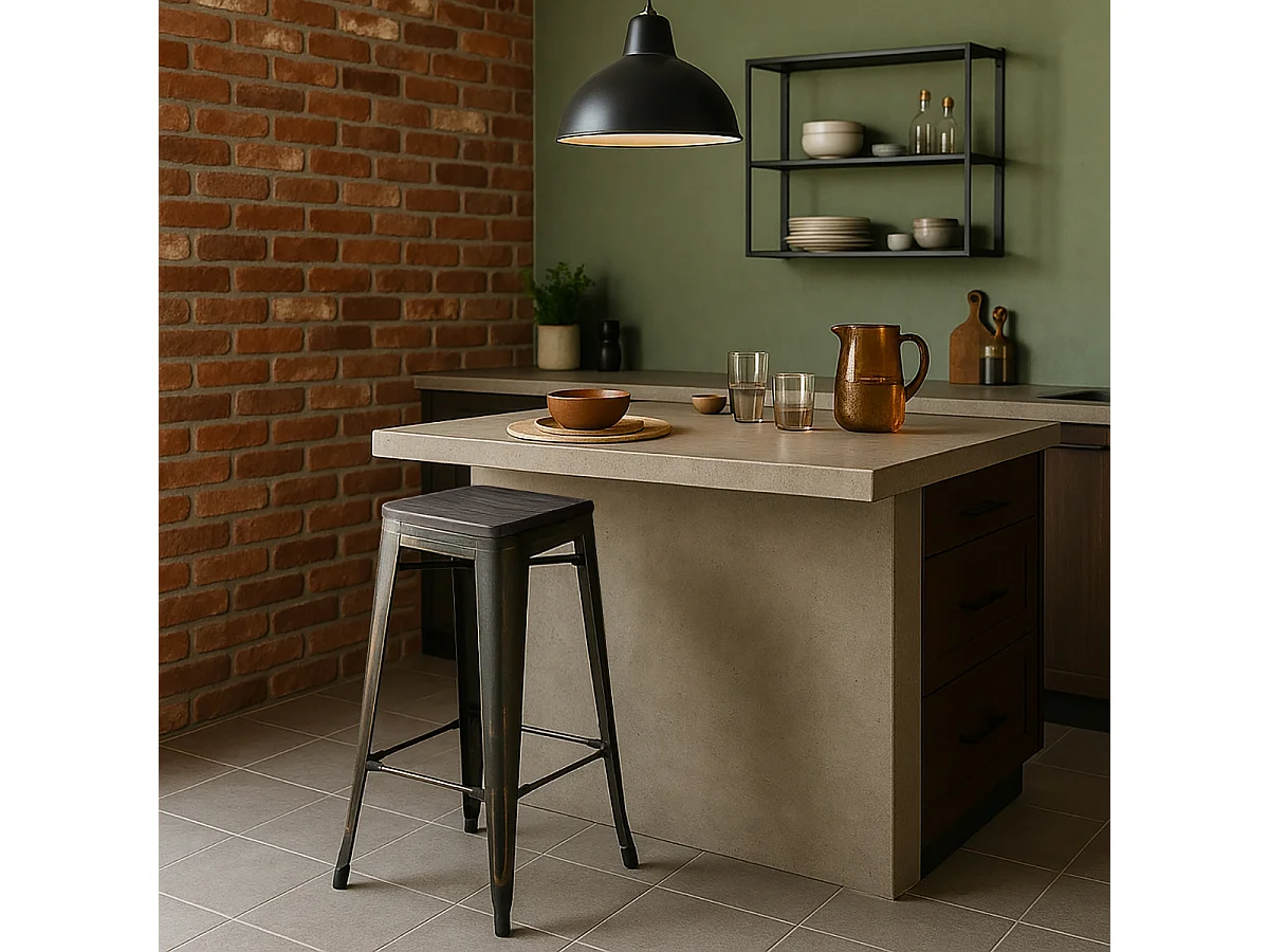 design hocker aus metall und holz 78cm hoch im industriellen stil für bar küchen brush up - Wenge