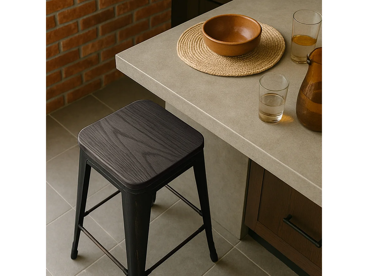 design hocker aus metall und holz 78cm hoch im industriellen stil für bar küchen brush up - Wenge