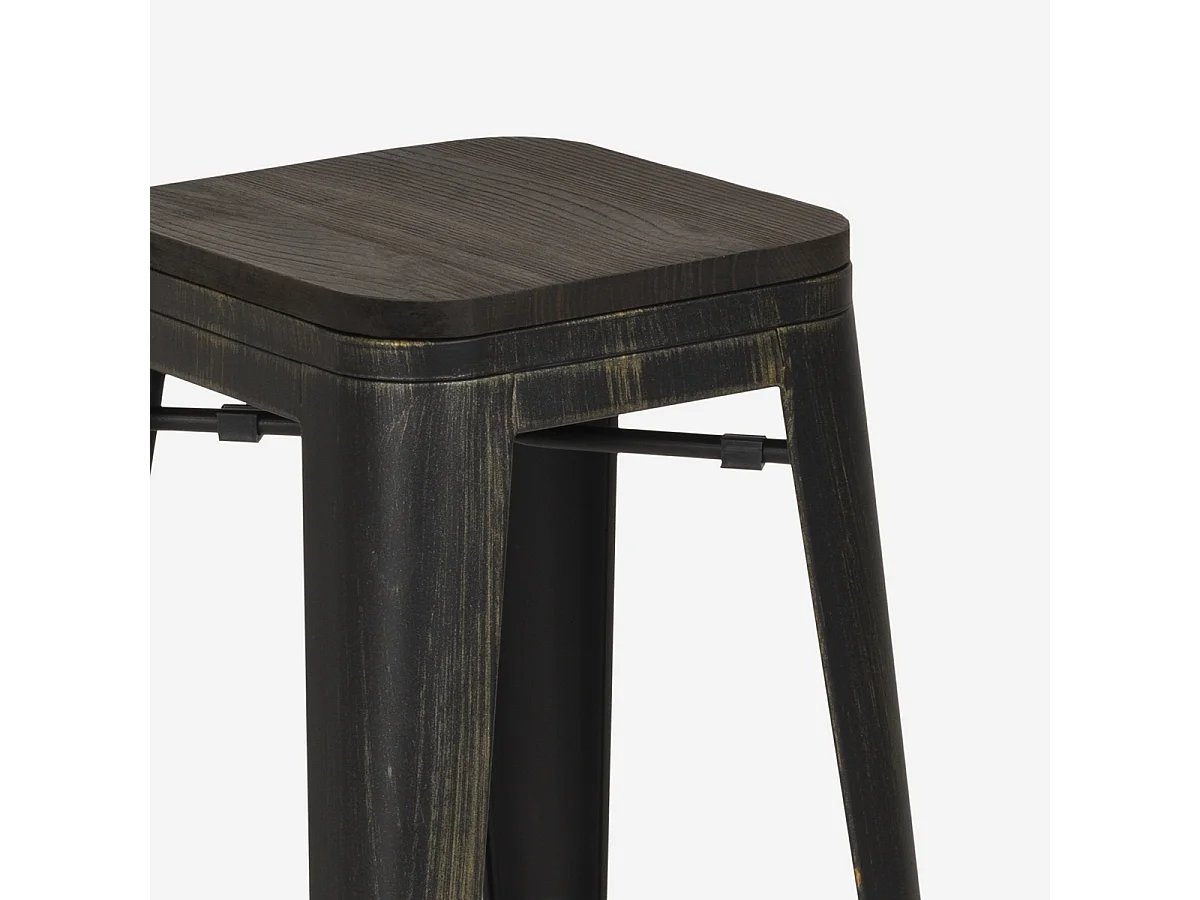 design hocker aus metall und holz 78cm hoch im industriellen stil für bar küchen brush up - Wenge
