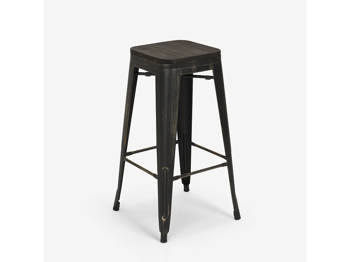 tabouret de bar et cuisine design métal bois style industriel style brush up - Wenge