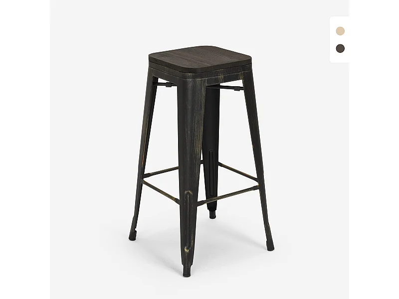 design hocker aus metall und holz 78cm hoch im industriellen stil für bar küchen brush up - Wenge