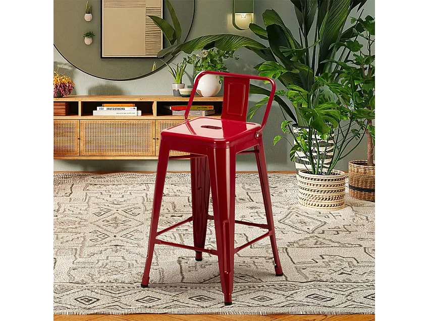 Barhocker im industrie stil aus metall mit rückenlehne Steel Top - Rot