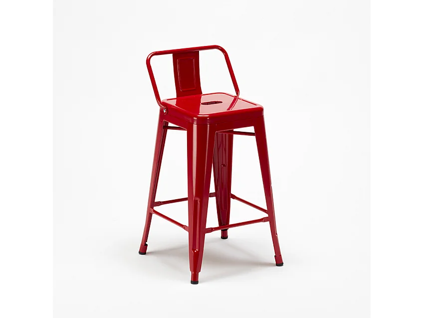 taburete alto de acero y metal para cocinas y bares con respaldo steel top - Rojo