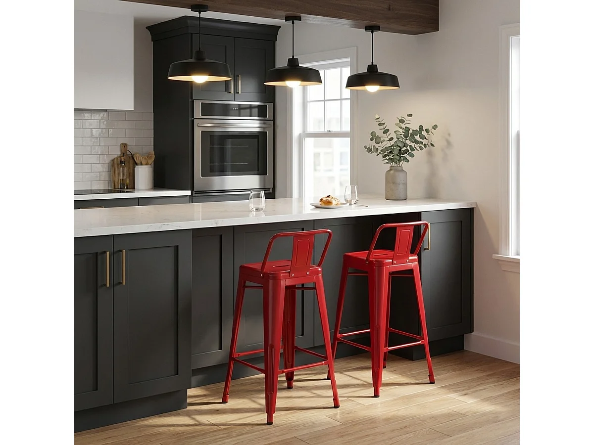 taburete alto de acero y metal para cocinas y bares con respaldo steel top - Rojo