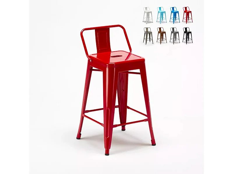 Barhocker im industrie stil aus metall mit rückenlehne Steel Top - Rot