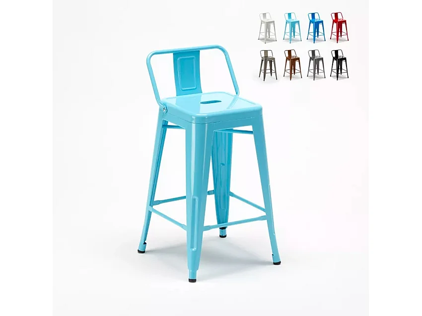 taburete alto de acero y metal para cocinas y bares con respaldo steel top - Azul