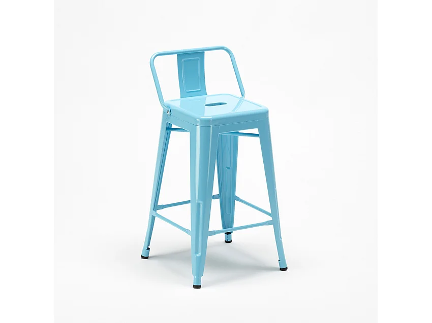 taburete alto de acero y metal para cocinas y bares con respaldo steel top - Azul