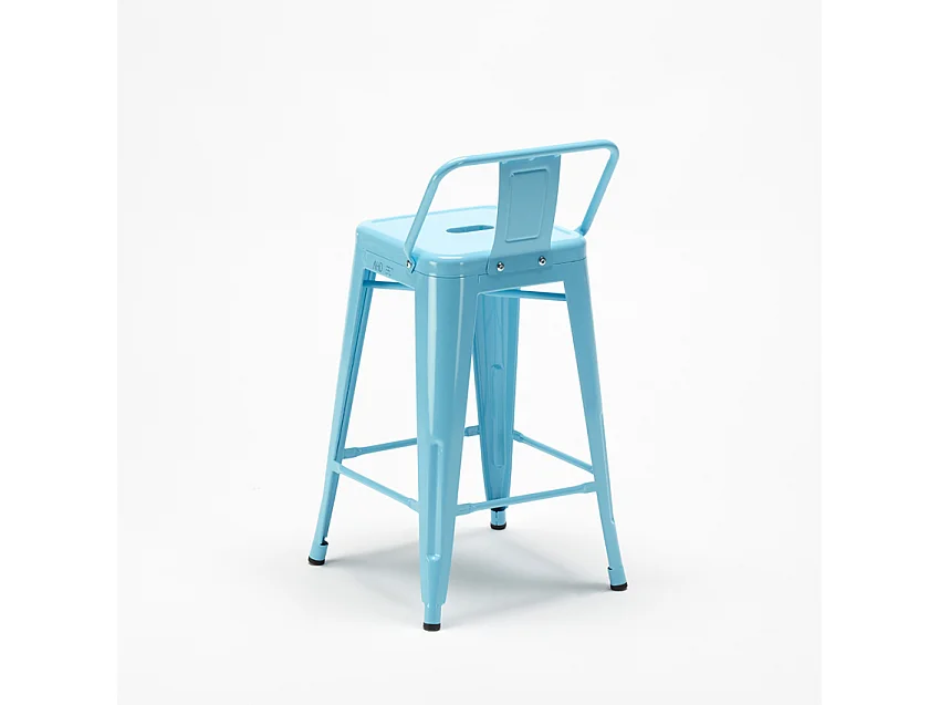 Barhocker im industrie stil aus metall mit rückenlehne Steel Top - Hellblau