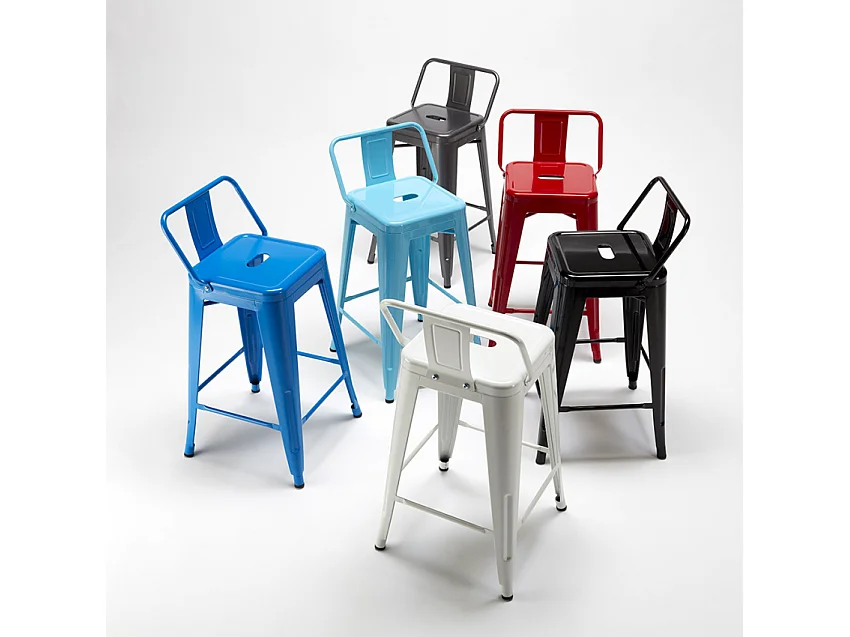 Barhocker im industrie stil aus metall mit rückenlehne Steel Top - Hellblau