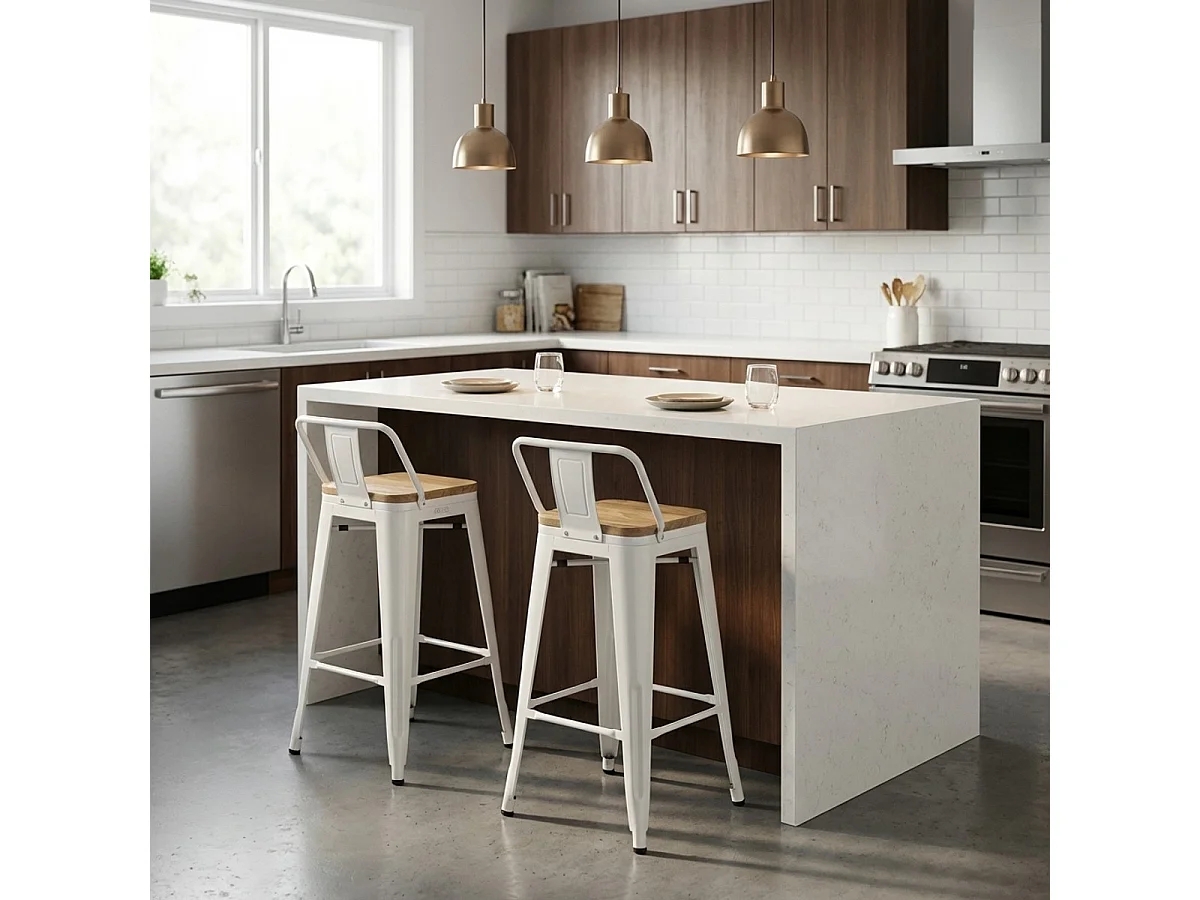Hoher hocker industrie design küche bar barhocker Steel Wood Top Light - Weiß