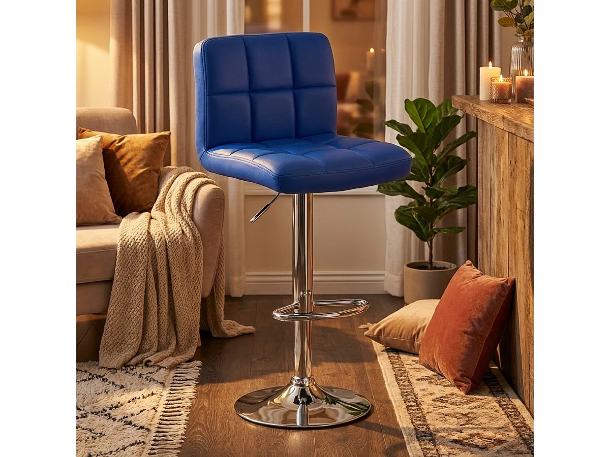 Taburete de cocina y bar alto giratorio ajustable con respaldo Atlanta - Azul Marino