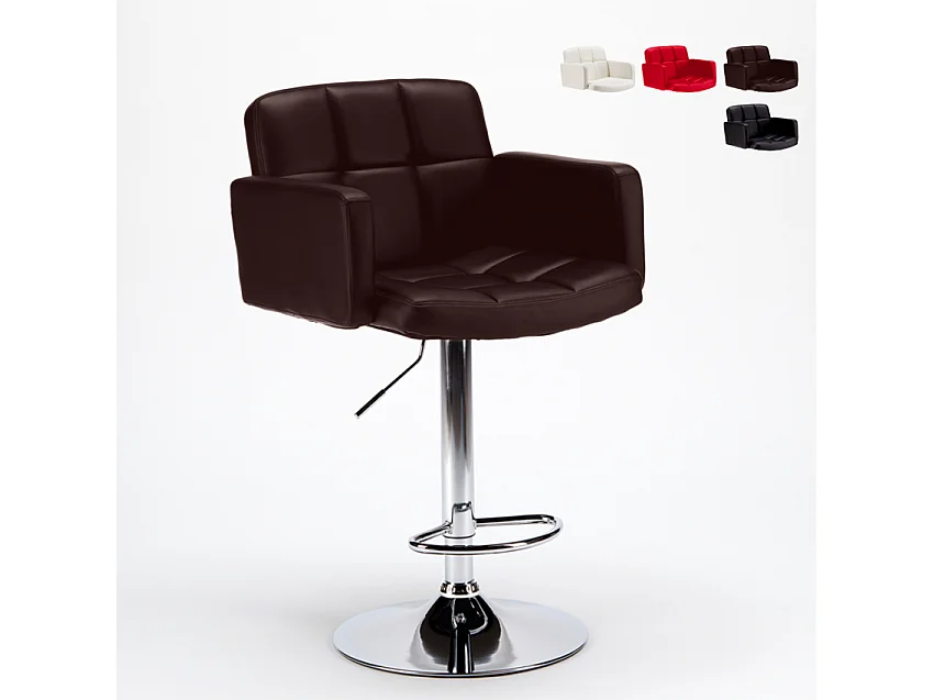 Taburete de cocina y bar con Reposabrazos de Cuero Polipiel Oakland - Marrón