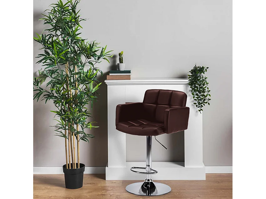 Taburete de cocina y bar con Reposabrazos de Cuero Polipiel Oakland - Marrón