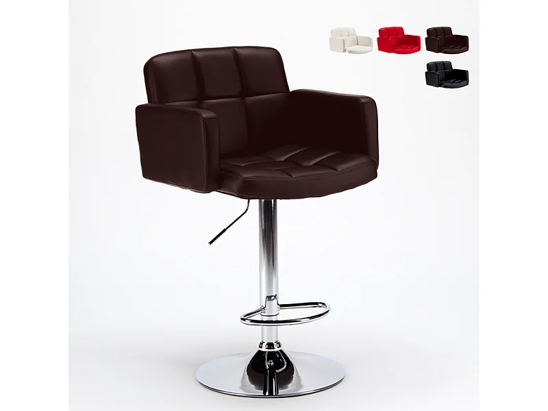 Taburete de cocina y bar con Reposabrazos de Cuero Polipiel Oakland - Marrón