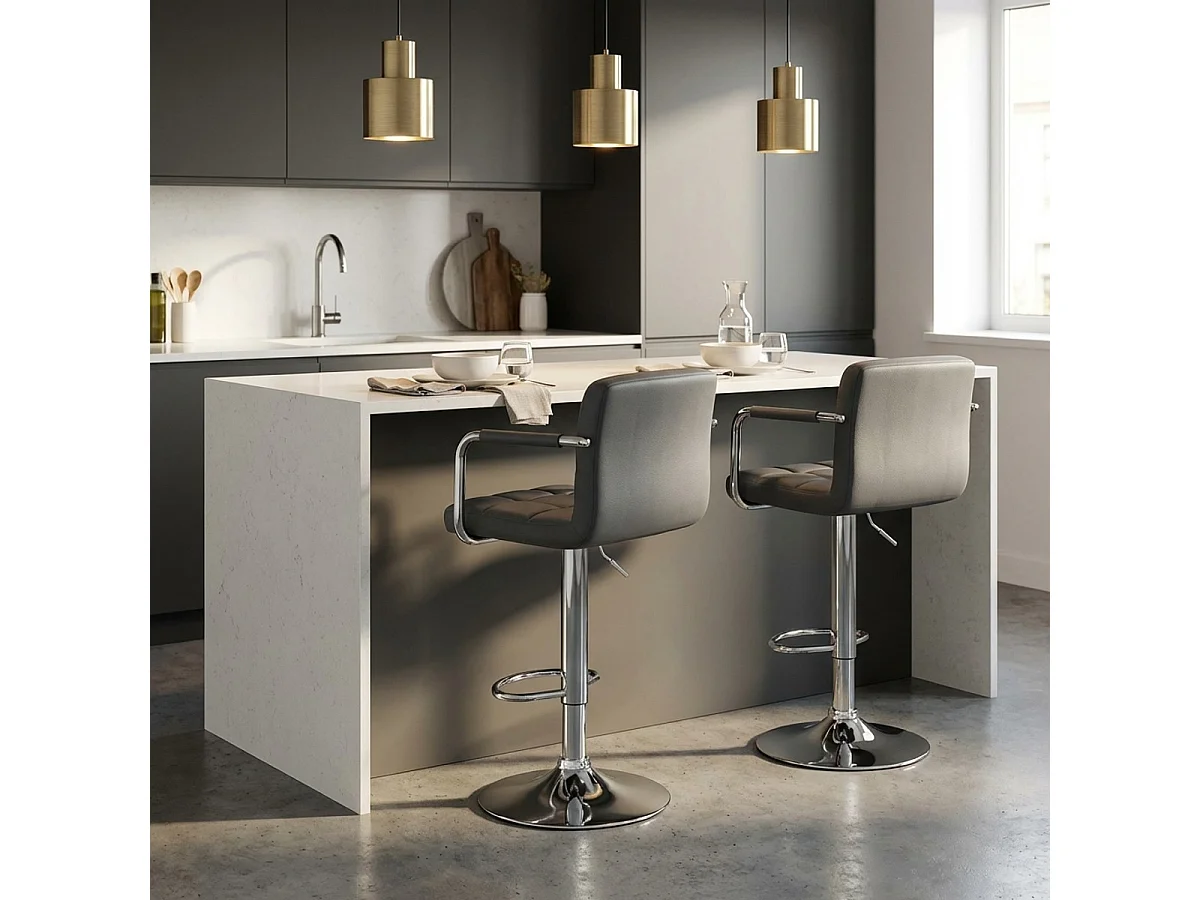 Taburete de bar cocina alto giratorio ajustable con respaldo y reposabrazos Las Vegas - Gris