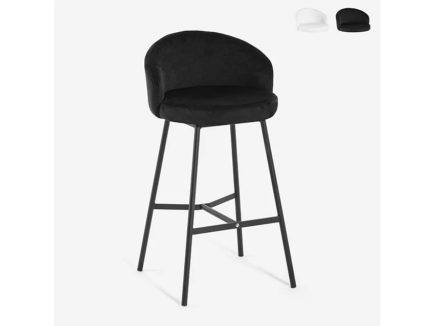 Taburete alto para bar o cocina de diseño moderno en terciopelo y metal negro Cincinnati - Negro