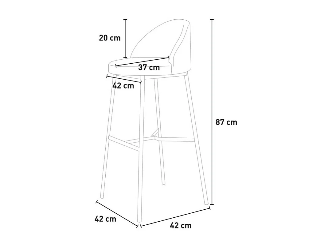 Taburete alto para bar o cocina de diseño moderno en terciopelo y metal negro Cincinnati - Negro