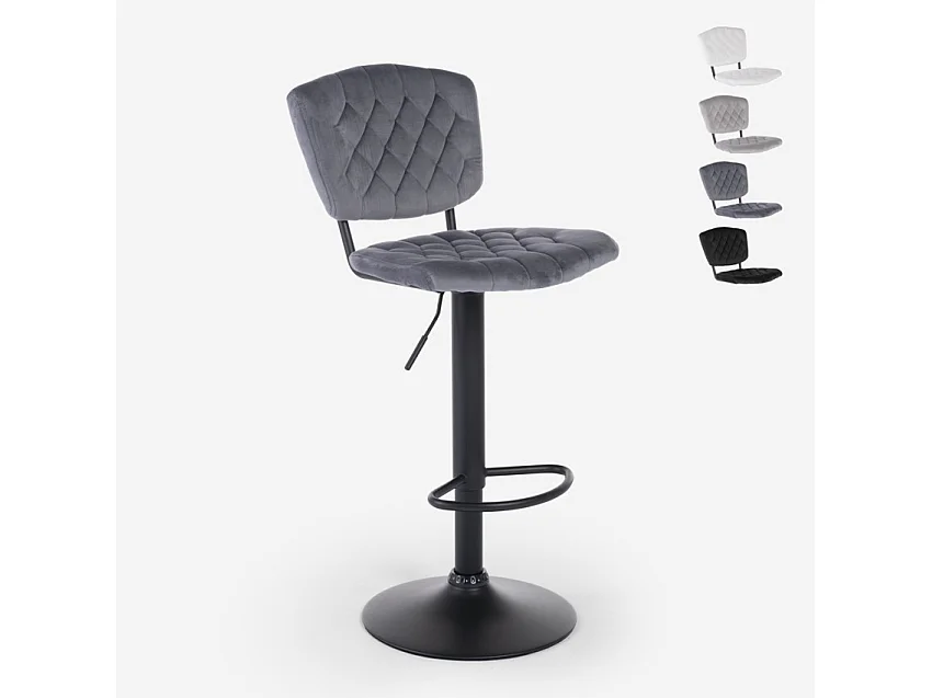 Taburete alto regulable para cocina tapizado en tejido terciopelo Toronto - Gris Oscuro