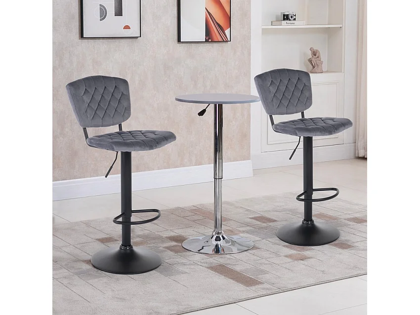 Taburete alto regulable para cocina tapizado en tejido terciopelo Toronto - Gris Oscuro