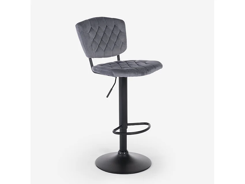 Taburete alto regulable para cocina tapizado en tejido terciopelo Toronto - Gris Oscuro