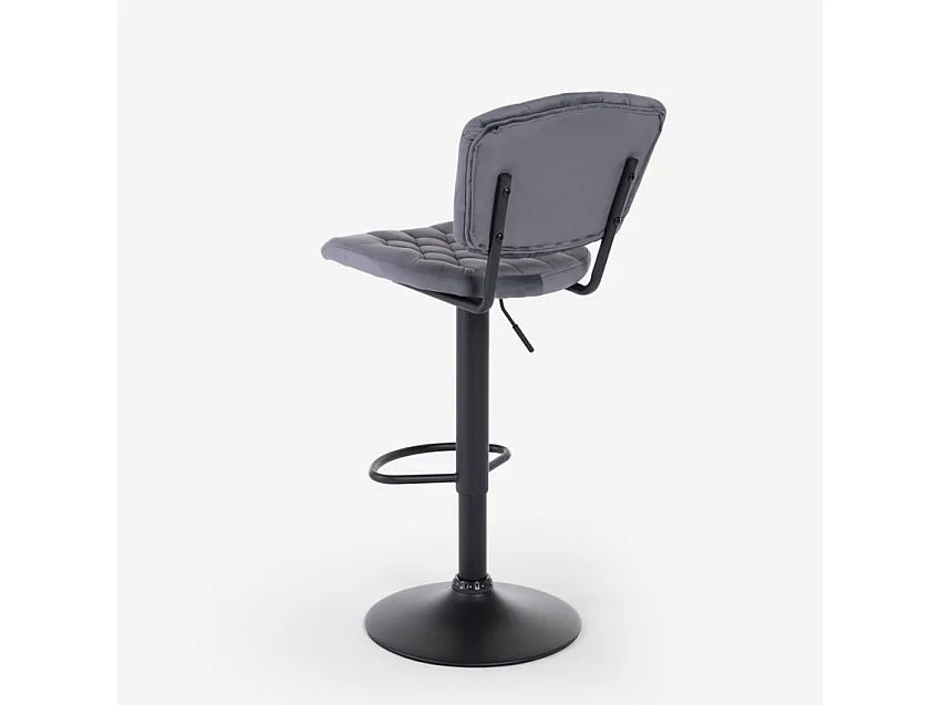 Taburete alto regulable para cocina tapizado en tejido terciopelo Toronto - Gris Oscuro
